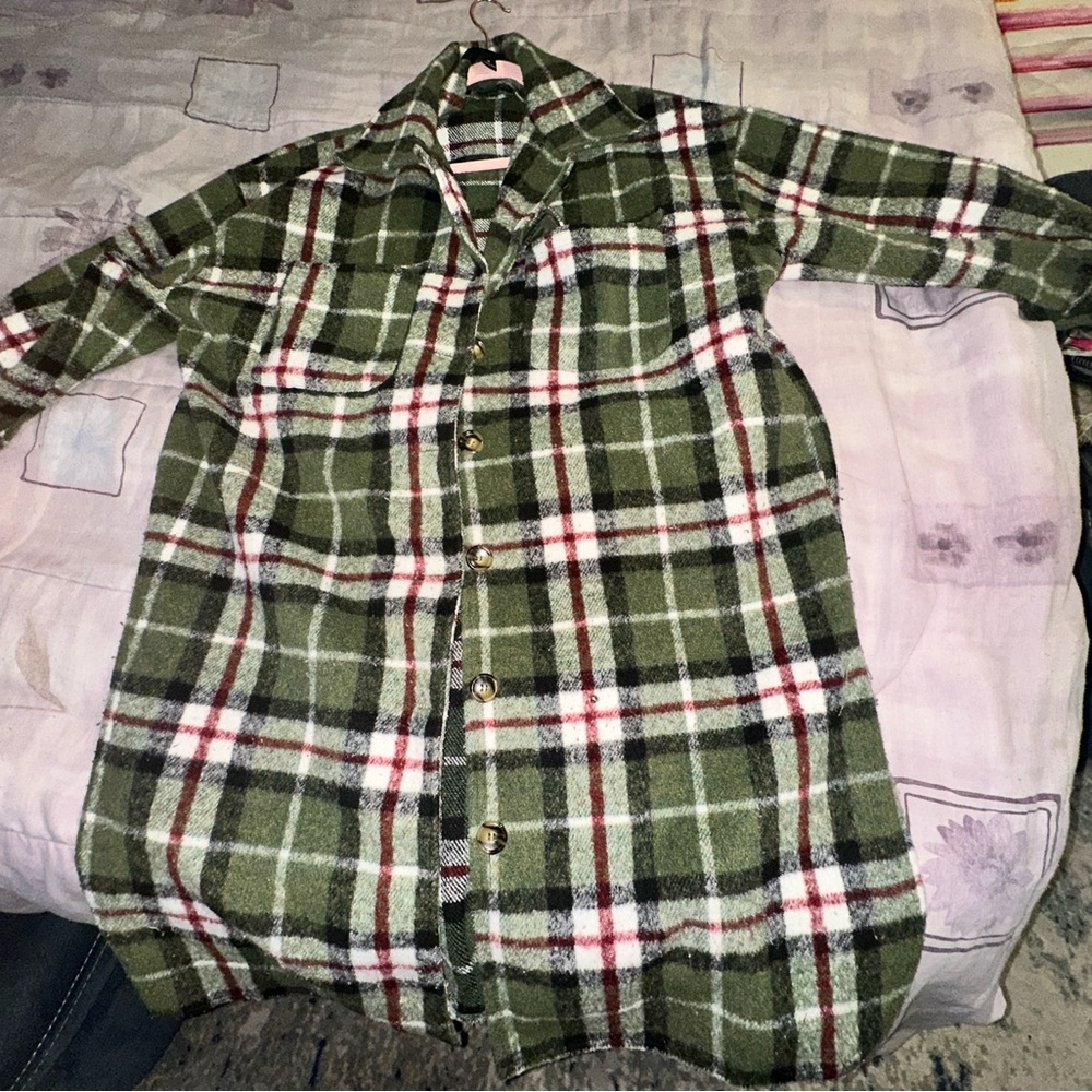 Plaid Green and Red Pea Coat